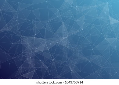 Abstract dark blue technology background, polygonal structure connecting points, vector illustration