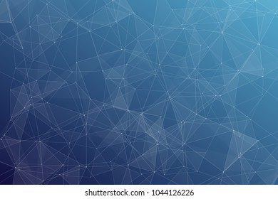 Abstract dark blue technology background, polygonal structure connecting points, vector illustration