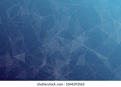 Abstract dark blue technology background, polygonal structure connecting points, vector illustration