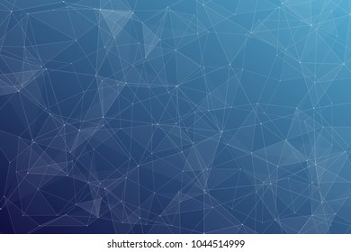 Abstract dark blue technology background, polygonal structure connecting points, vector illustration