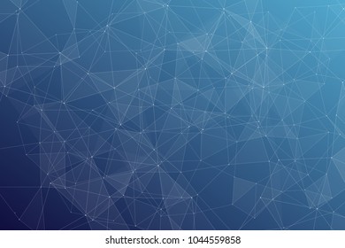 Abstract dark blue technology background, polygonal structure connecting points, vector illustration