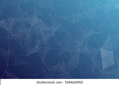 Abstract dark blue technology background, polygonal structure connecting points, vector illustration