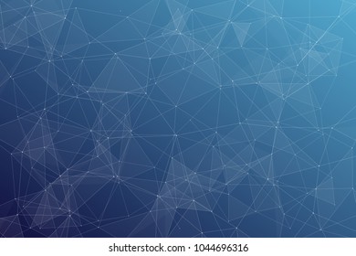 Abstract dark blue technology background, polygonal structure connecting points, vector illustration