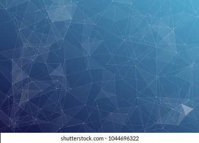 Abstract dark blue technology background, polygonal structure connecting points, vector illustration
