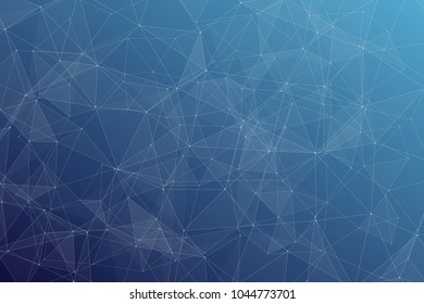Abstract dark blue technology background, polygonal structure connecting points, vector illustration