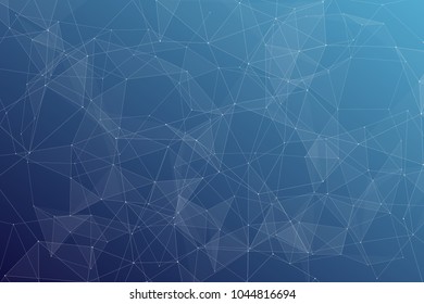 Abstract dark blue technology background, polygonal structure connecting points, vector illustration