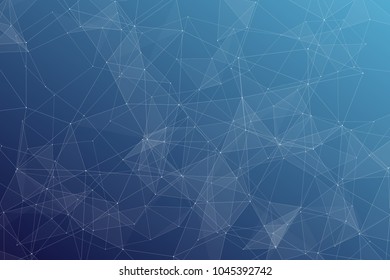 Abstract dark blue technology background, polygonal structure connecting points, vector illustration