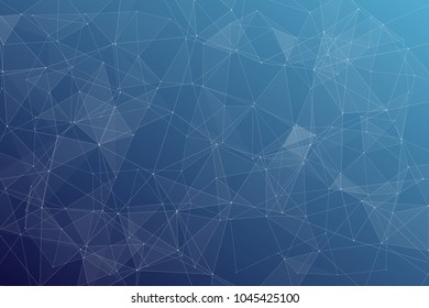 Abstract dark blue technology background, polygonal structure connecting points, vector illustration
