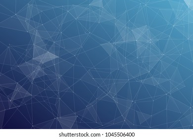 Abstract dark blue technology background, polygonal structure connecting points, vector illustration