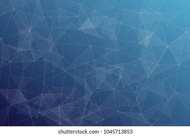 Abstract dark blue technology background, polygonal structure connecting points, vector illustration