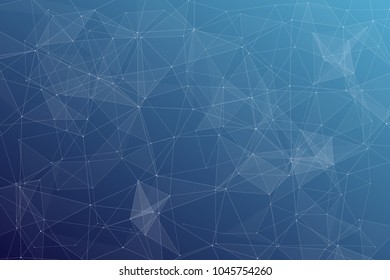 Abstract dark blue technology background, polygonal structure connecting points, vector illustration