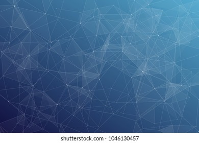 Abstract dark blue technology background, polygonal structure connecting points, vector illustration