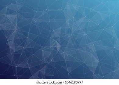 Abstract dark blue technology background, polygonal structure connecting points, vector illustration