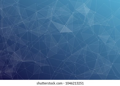 Abstract dark blue technology background, polygonal structure connecting points, vector illustration