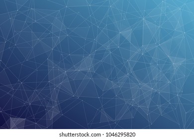 Abstract dark blue technology background, polygonal structure connecting points, vector illustration