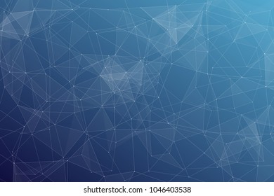 Abstract dark blue technology background, polygonal structure connecting points, vector illustration