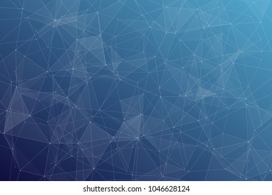 Abstract dark blue technology background, polygonal structure connecting points, vector illustration