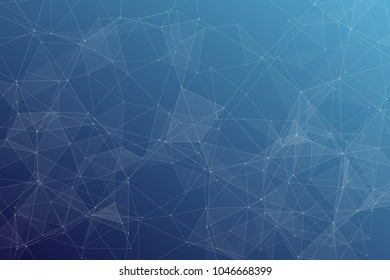 Abstract dark blue technology background, polygonal structure connecting points, vector illustration