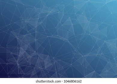 Abstract dark blue technology background, polygonal structure connecting points, vector illustration