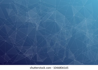 Abstract dark blue technology background, polygonal structure connecting points, vector illustration