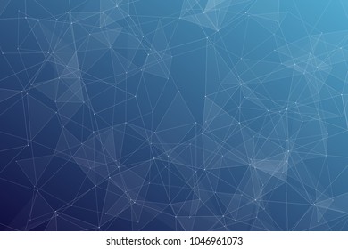 Abstract dark blue technology background, polygonal structure connecting points, vector illustration
