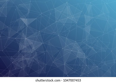 Abstract dark blue technology background, polygonal structure connecting points, vector illustration
