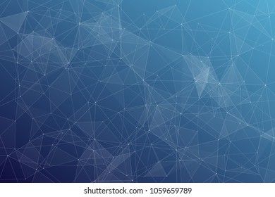 Abstract dark blue technology background, polygonal structure connecting points, vector illustration