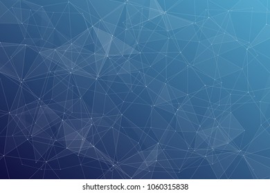 Abstract dark blue technology background, polygonal structure connecting points, vector illustration