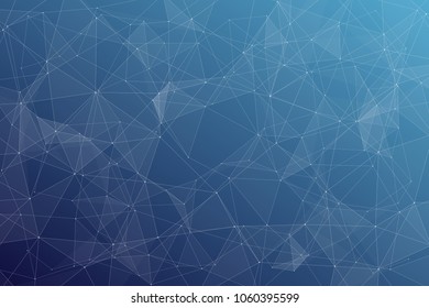 Abstract dark blue technology background, polygonal structure connecting points, vector illustration