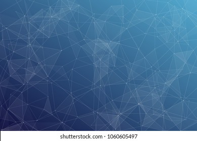 Abstract dark blue technology background, polygonal structure connecting points, vector illustration