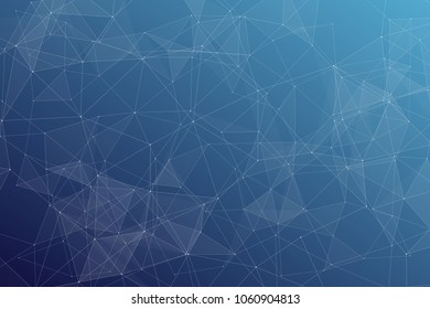 Abstract dark blue technology background, polygonal structure connecting points, vector illustration