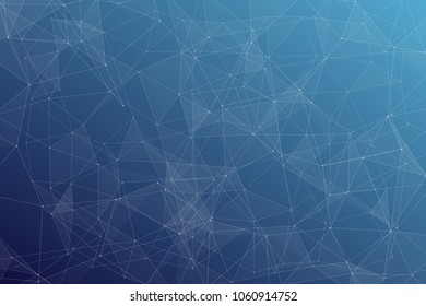 Abstract dark blue technology background, polygonal structure connecting points, vector illustration