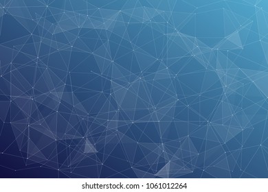 Abstract dark blue technology background, polygonal structure connecting points, vector illustration