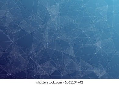 Abstract dark blue technology background, polygonal structure connecting points, vector illustration