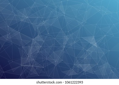 Abstract dark blue technology background, polygonal structure connecting points, vector illustration