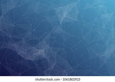 Abstract dark blue technology background, polygonal structure connecting points, vector illustration