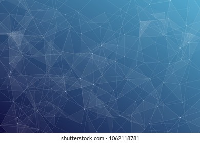 Abstract dark blue technology background, polygonal structure connecting points, vector illustration