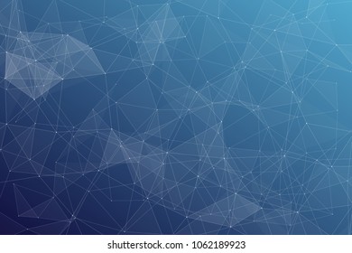 Abstract dark blue technology background, polygonal structure connecting points, vector illustration