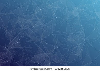 Abstract dark blue technology background, polygonal structure connecting points, vector illustration