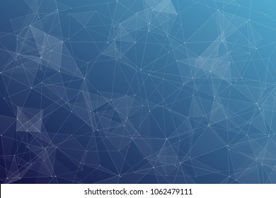 Abstract dark blue technology background, polygonal structure connecting points, vector illustration