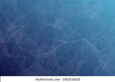 Abstract dark blue technology background, polygonal structure connecting points, vector illustration