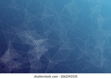 Abstract dark blue technology background, polygonal structure connecting points, vector illustration