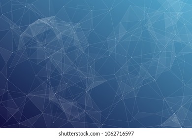 Abstract dark blue technology background, polygonal structure connecting points, vector illustration