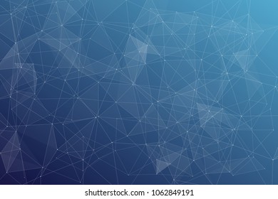 Abstract dark blue technology background, polygonal structure connecting points, vector illustration