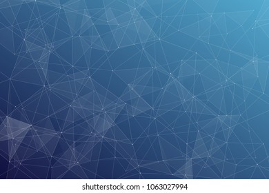Abstract dark blue technology background, polygonal structure connecting points, vector illustration