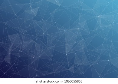 Abstract dark blue technology background, polygonal structure connecting points, vector illustration