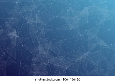 Abstract dark blue technology background, polygonal structure connecting points, vector illustration