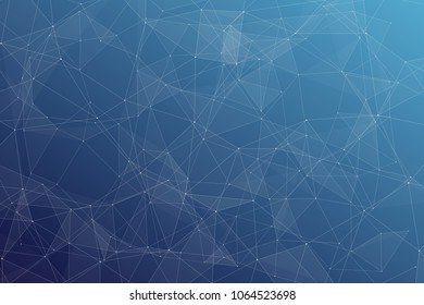 Abstract dark blue technology background, polygonal structure connecting points, vector illustration