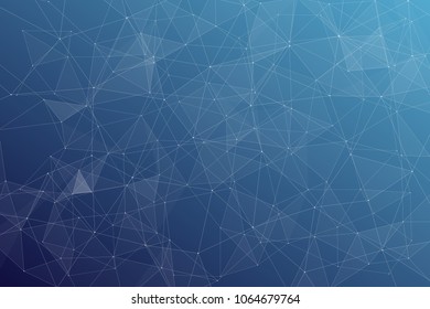 Abstract dark blue technology background, polygonal structure connecting points, vector illustration