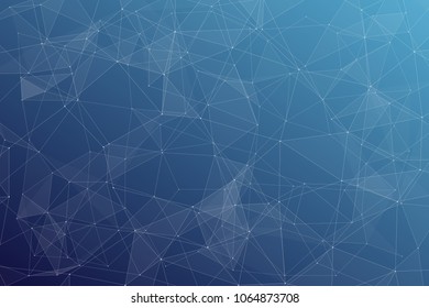 Abstract dark blue technology background, polygonal structure connecting points, vector illustration